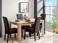 Tavoli Fissi > Dmora Tavolo Fisso Marrone Rovere Bianco 6 Posti Forma Rettangolare 135x80.5x74.5h cm, Colore Struttura Bianco - Simala Bianco, Marrone Rovere