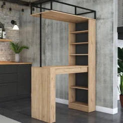 Tavolo Fisso Marrone Rovere Nero 2 Posti Ideale per bar e Open Space 120x56x199h cm, Forma Rettangolare - Ezzelini