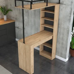 Tavolo Fisso Marrone Rovere Nero 2 Posti Ideale per bar e Open Space 120x56x199h cm, Forma Rettangolare - Ezzelini