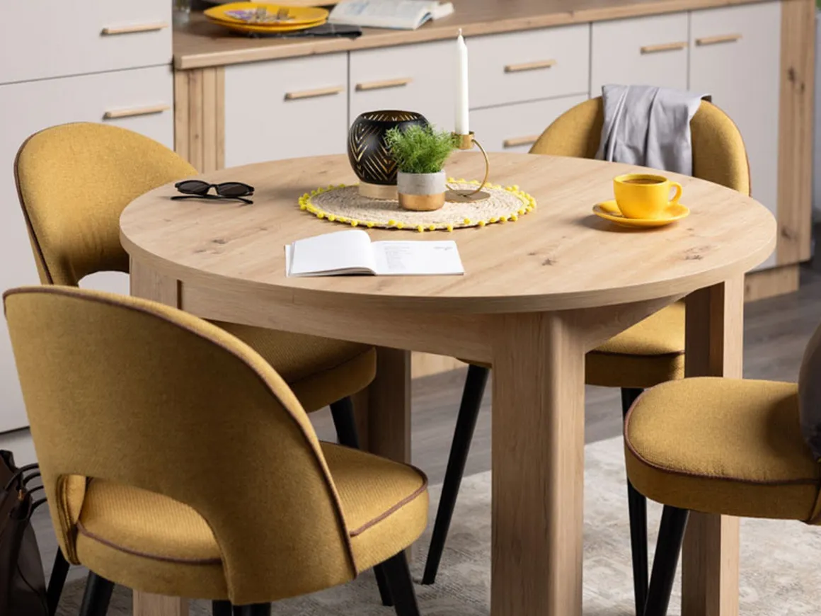 Tavoli Fissi > Dmora Tavolo Fisso 4 Posti Forma Rotondo 120x120x75h cm, Peso Supportato 60 kg - Racale Marrone Rovere Nodi
