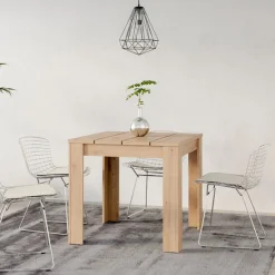 Tavolo Fisso Marrone Rovere Nodi 6 Posti Ripiano Effetto Dogato 80x80x76h cm, Forma Quadrato - Trosa