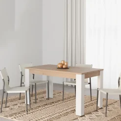 Tavolo Fisso Marrone Rovere Nodi Bianco 6 Posti Ripiano Effetto Dogato 135x80x76h cm, Forma Rettangolare - Luarca