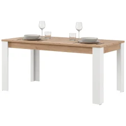 Tavolo Fisso Marrone Rovere Nodi Bianco 6 Posti Ripiano Effetto Dogato 135x80x76h cm, Forma Rettangolare - Luarca