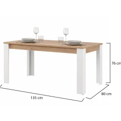 Tavolo Fisso Marrone Rovere Nodi Bianco 6 Posti Ripiano Effetto Dogato 135x80x76h cm, Forma Rettangolare - Luarca