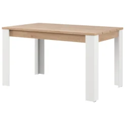 Tavolo Fisso Marrone Rovere Nodi Bianco 6 Posti Ripiano Effetto Dogato 135x80x76h cm, Forma Rettangolare - Luarca