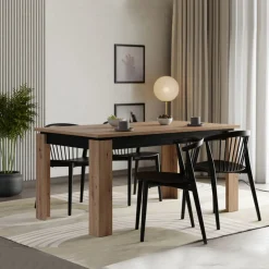 Tavolo Fisso Marrone Rovere Nodi Nero 8 Posti Forma Rettangolare 160x90x77h cm, Sfumatura Colore Struttura Rovere Nodi - Ulass