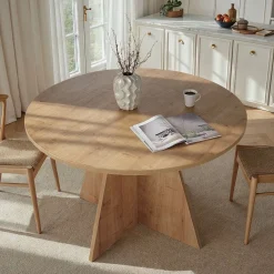 Tavoli Fissi > Dmora Tavolo Fisso 4 Posti Ripiano Effetto Dogato 80x80x76h cm, Forma Quadrato - Trosa Marrone Rovere
