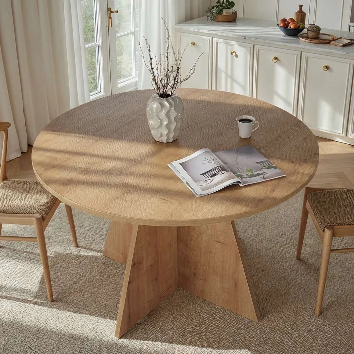 Tavoli Fissi > Dmora Tavolo Fisso 4 Posti Ripiano Effetto Dogato 80x80x76h cm, Forma Quadrato - Trosa Marrone Rovere