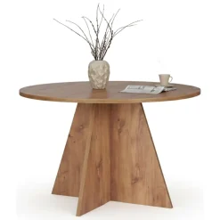 Tavoli Fissi > Dmora Tavolo Fisso 4 Posti Ripiano Effetto Dogato 80x80x76h cm, Forma Quadrato - Trosa Marrone Rovere