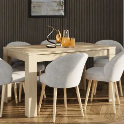 Tavoli Fissi > Dmora Tavolo Fisso 8 Posti Angoli Arrotondati 160x91x77h cm, Forma Rettangolare - Olgiate Marrone Rovere