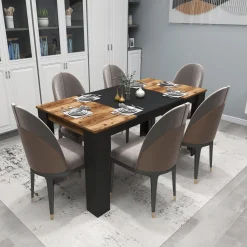 Tavoli Fissi > Dmora Tavolo Fisso Nero Marrone Rovere Nodi 6 Posti Forma Rettangolare 160x80x77h cm, Peso Supportato 120 kg - Veleso Marrone, Nero Rovere Nodi