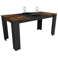 Tavoli Fissi > Dmora Tavolo Fisso Nero Marrone Rovere Nodi 6 Posti Forma Rettangolare 160x80x77h cm, Peso Supportato 120 kg - Veleso Marrone, Nero Rovere Nodi