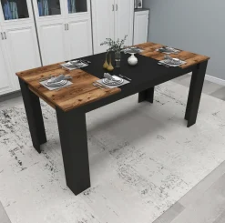 Tavoli Fissi > Dmora Tavolo Fisso Nero Marrone Rovere Nodi 6 Posti Forma Rettangolare 160x80x77h cm, Peso Supportato 120 kg - Veleso Marrone, Nero Rovere Nodi