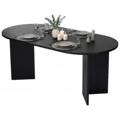 Tavolo Fisso Nero 6 Posti Forma Ovale 180x89.5x75h cm, Peso Supportato 70 kg - Monterano