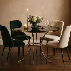 Tavolo Fisso Trasparente oro 2 Posti Forma Rotondo 100x100x80h cm, Colore Struttura oro - Dasozama