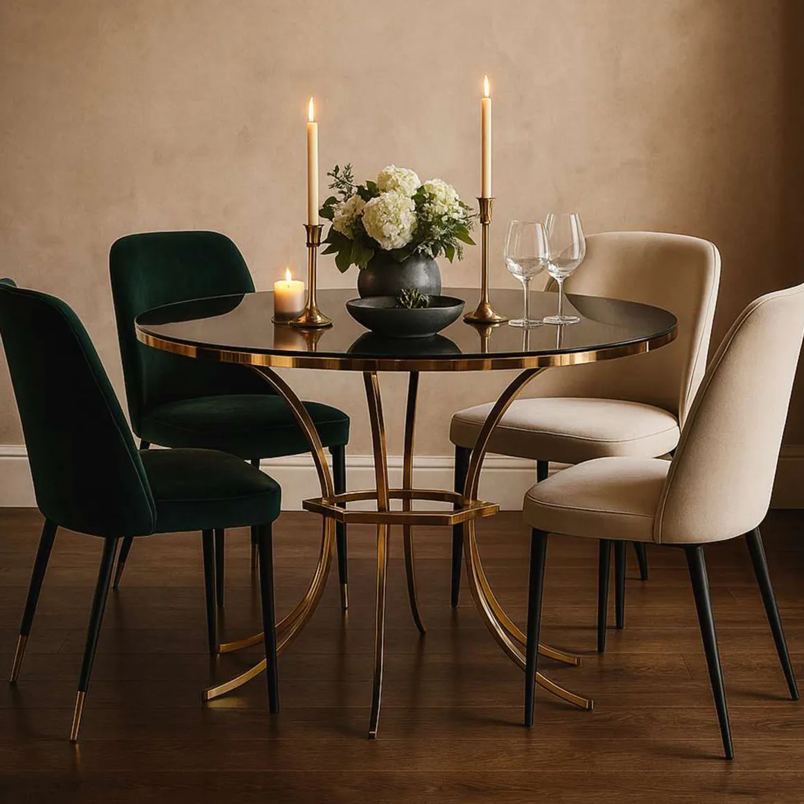 Tavolo Fisso Trasparente oro 2 Posti Forma Rotondo 100x100x80h cm, Colore Struttura oro - Dasozama