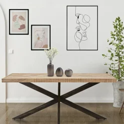 Tavoli Fissi > Dmora Tavolo gambe intrecciate rettangolare 9 posti marrone e nero 180x90cm - Deller Nero, Marrone