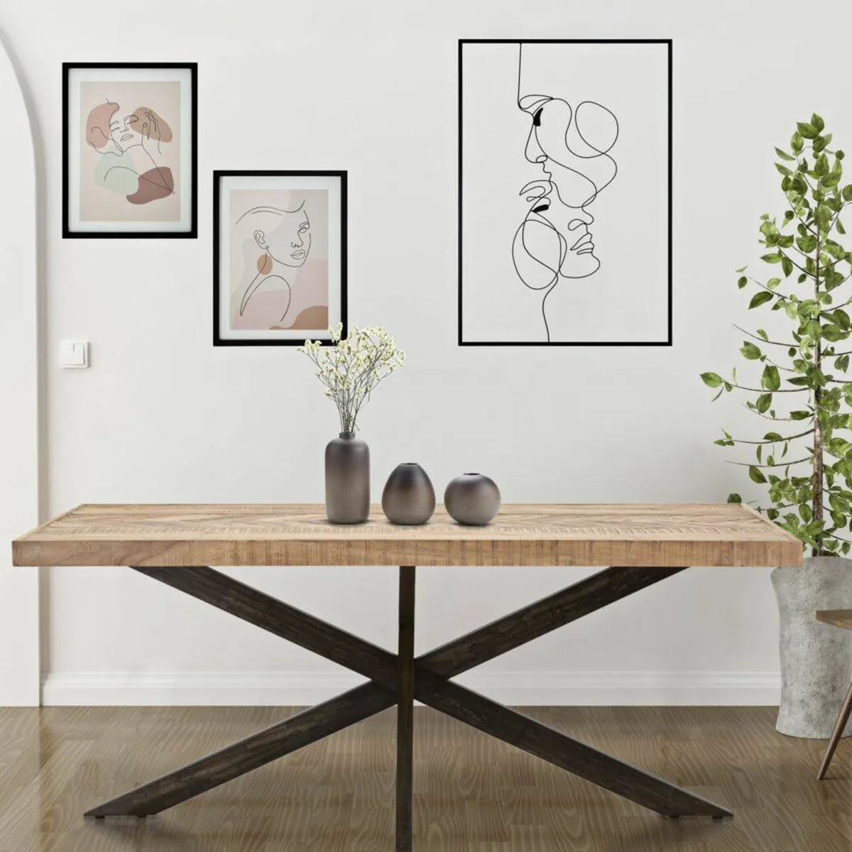Tavoli Fissi > Dmora Tavolo gambe intrecciate rettangolare 9 posti marrone e nero 180x90cm - Deller Nero, Marrone