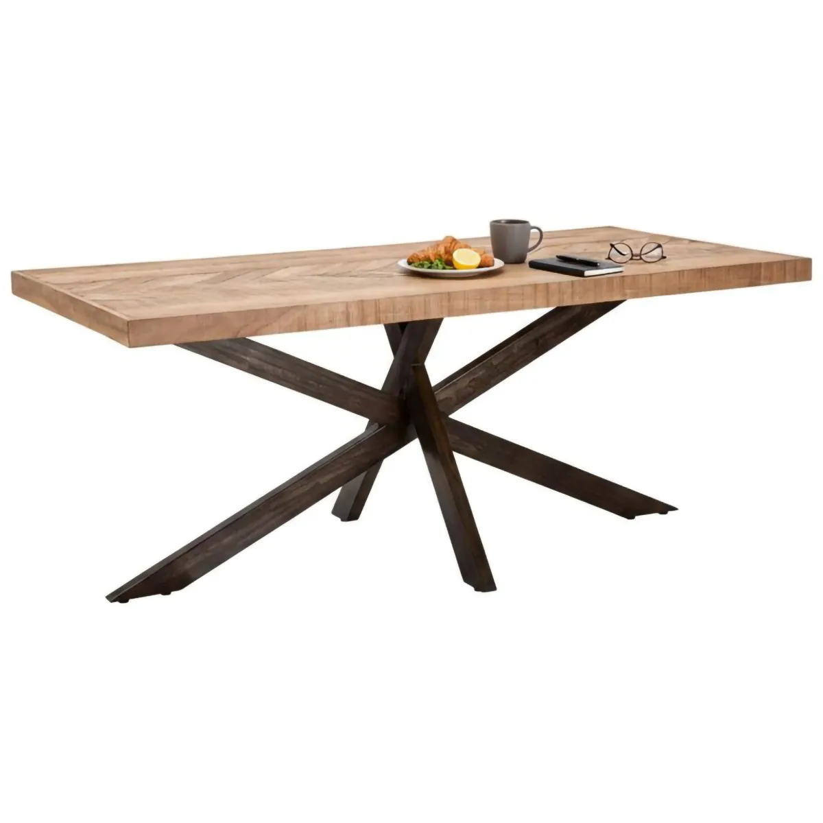Tavoli Fissi > Dmora Tavolo gambe intrecciate rettangolare 9 posti marrone e nero 180x90cm - Deller Nero, Marrone