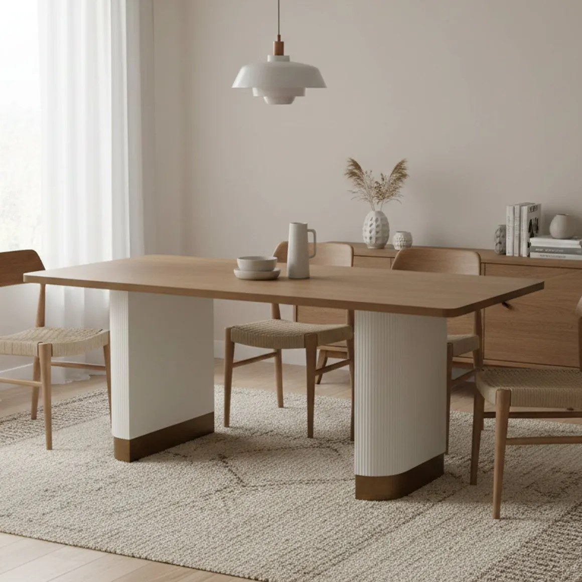 Tavolo grande rettangolare 10 posti bianco e marrone 180x90cm - Brian