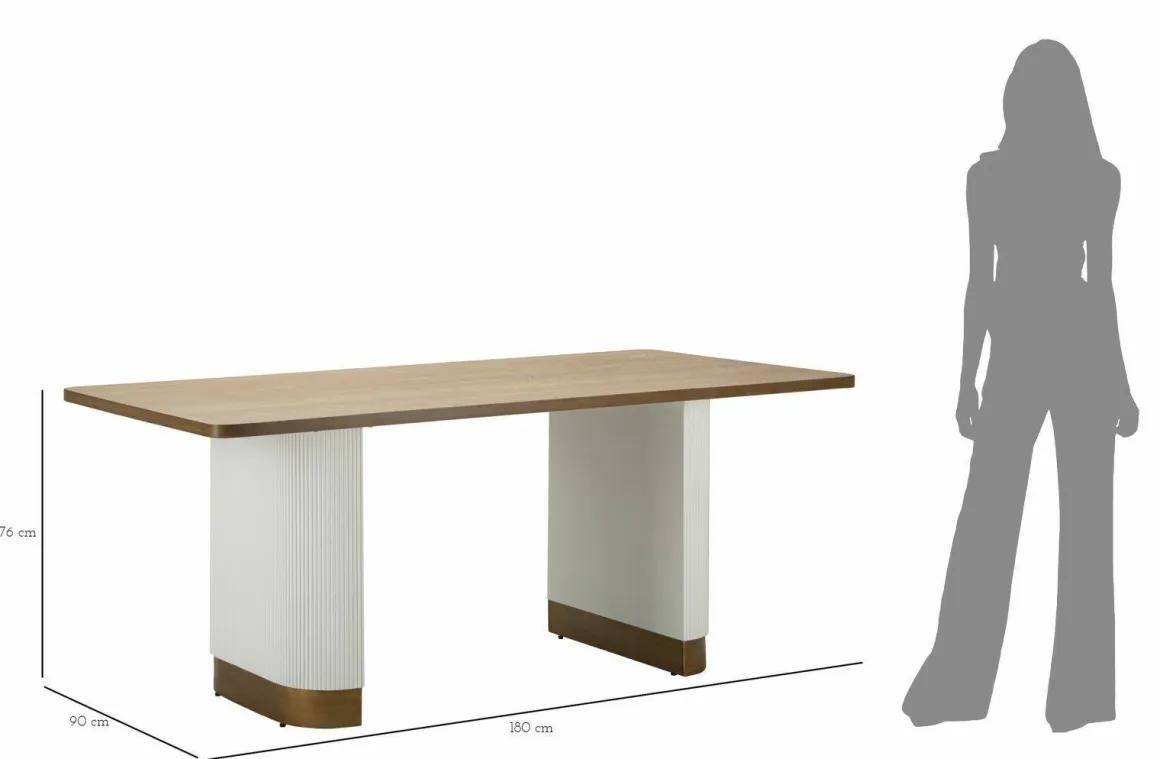 Tavolo grande rettangolare 10 posti bianco e marrone 180x90cm - Brian