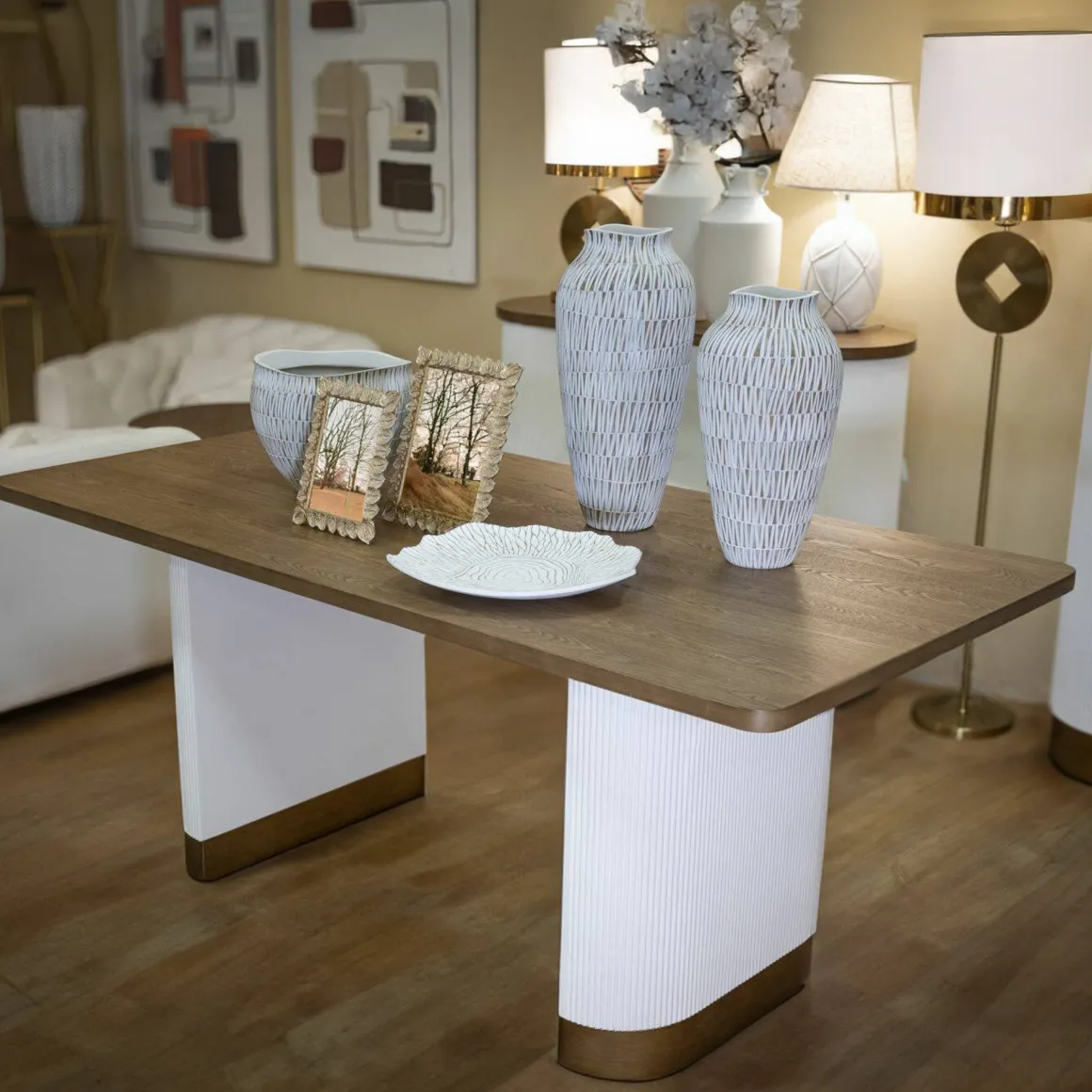 Tavolo grande rettangolare 10 posti bianco e marrone 180x90cm - Brian