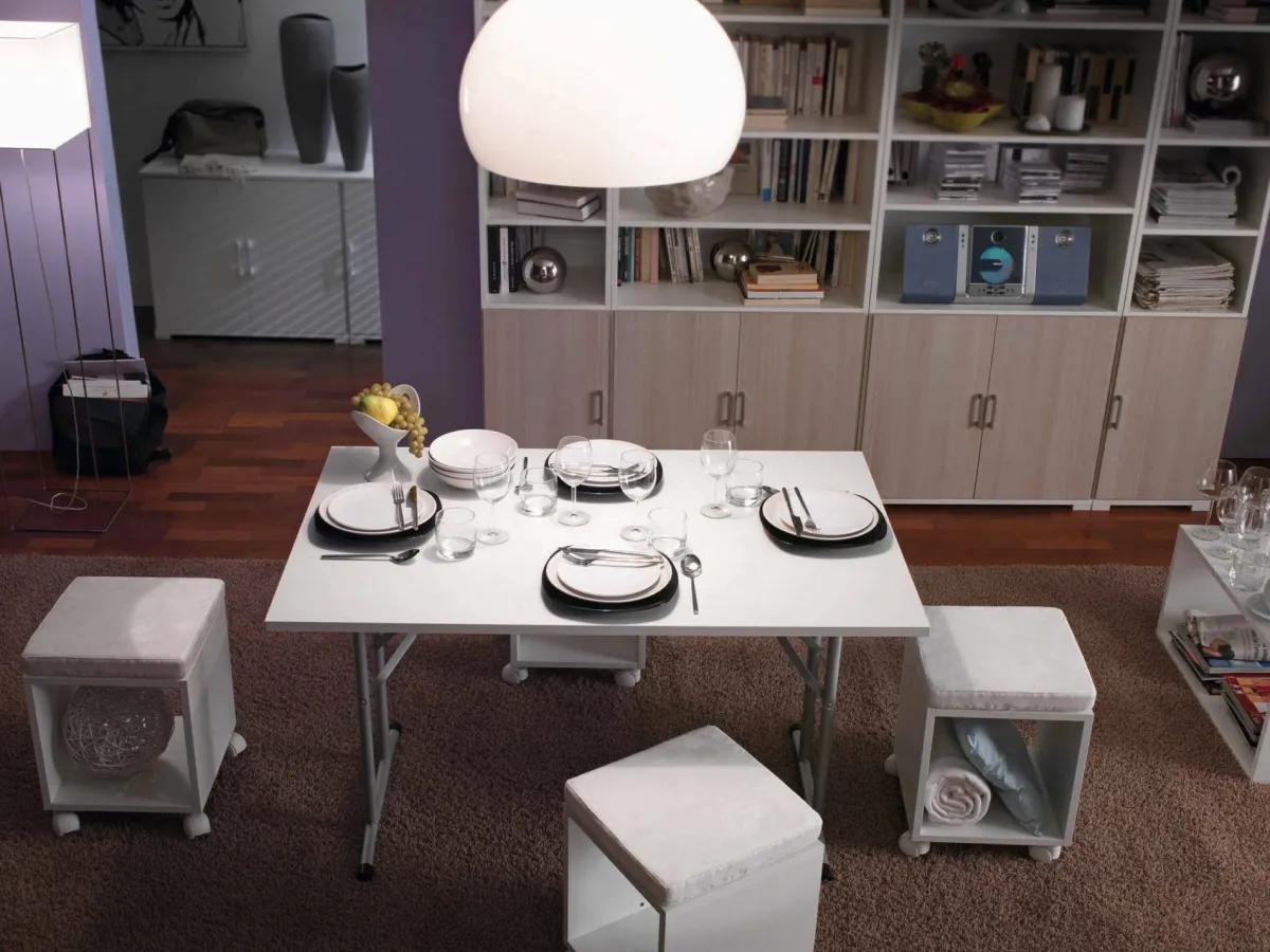 Tavoli Da Esterno|Outdoor > Dmora Tavolo pieghevole 6 posti in metallo e legno 125x75cm bianco - Aliena Grigio, Bianco