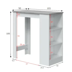 Cucina|Salotto > Dmora Tavolo rettangolare con scaffale 6 posti bianco e cemento 130x50cm - Andreoli Grigio, Bianco Cemento