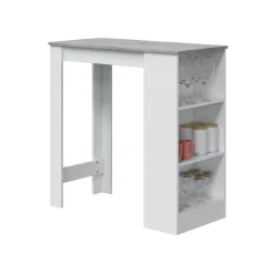 Cucina|Salotto > Dmora Tavolo rettangolare con scaffale 6 posti bianco e cemento 130x50cm - Andreoli Grigio, Bianco Cemento