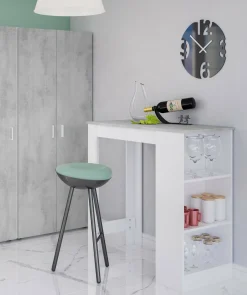 Cucina|Salotto > Dmora Tavolo rettangolare con scaffale 6 posti bianco e cemento 130x50cm - Andreoli Grigio, Bianco Cemento