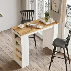 Tavolo rettangolare 2 posti con scaffale quercia e bianco 120x51cm - Pontebba