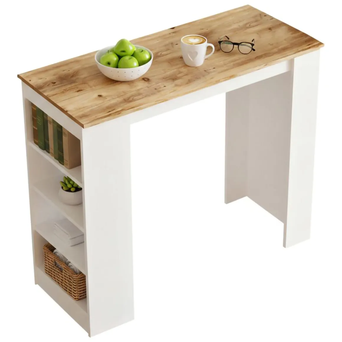 Tavolo rettangolare 2 posti con scaffale quercia e bianco 120x51cm - Pontebba