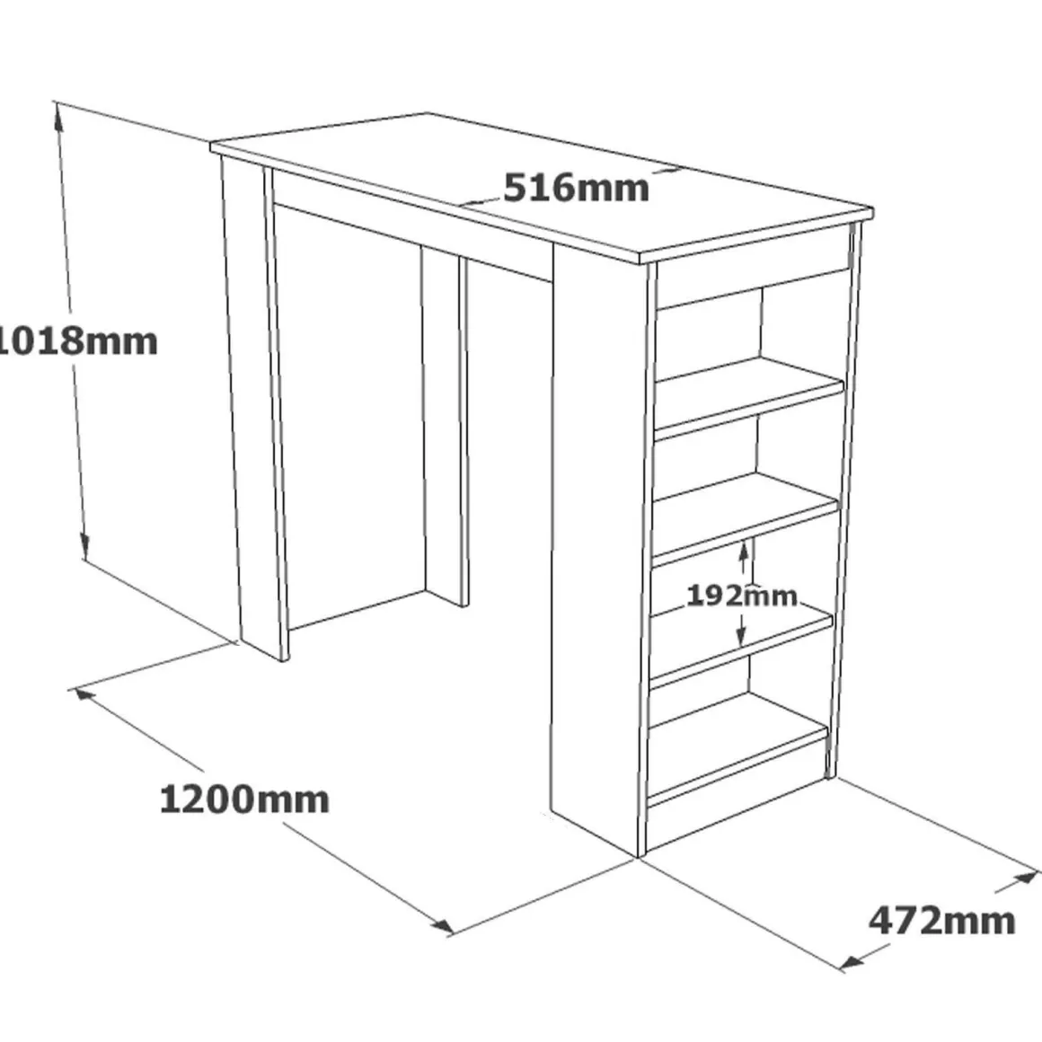 Tavolo rettangolare 2 posti con scaffale quercia e bianco 120x51cm - Pontebba