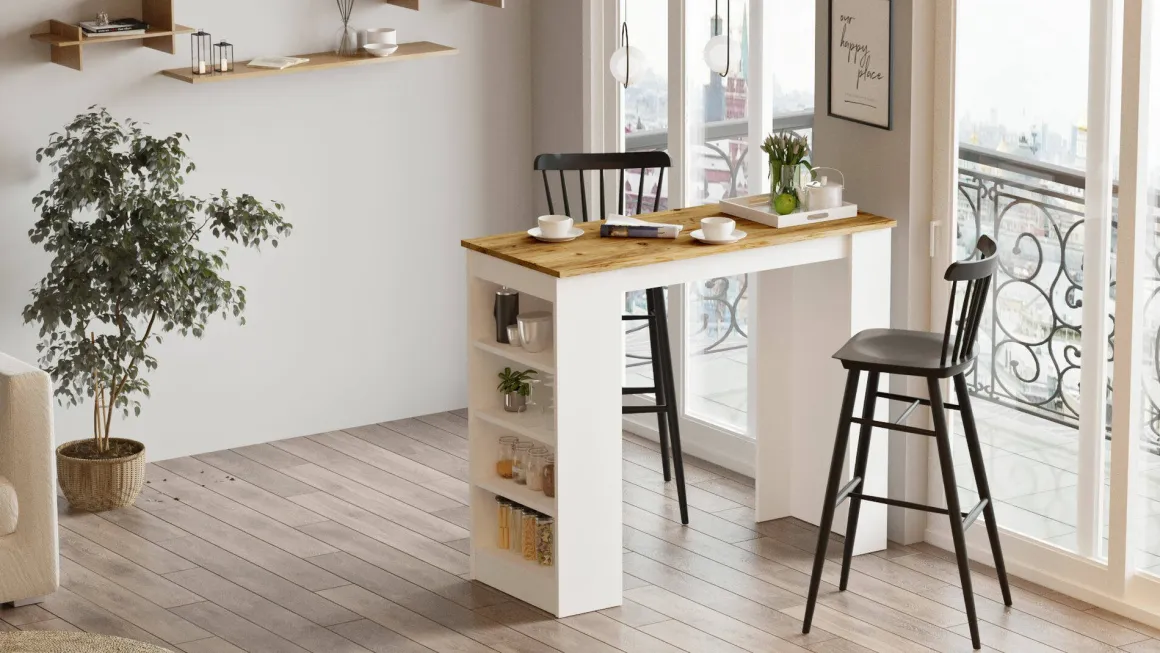 Tavolo rettangolare 2 posti con scaffale quercia e bianco 120x51cm - Pontebba