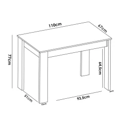 Tavolo rettangolare salvaspazio 6 posti legno e bianco 110x67cm - Amaranthya