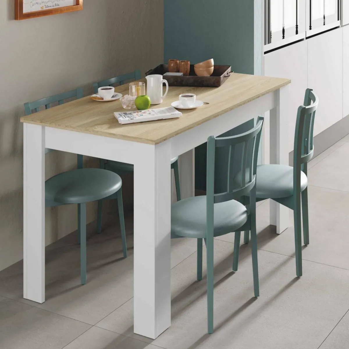 Tavoli Fissi|Cucina > Dmora Tavolo salvaspazio rettangolare 6 posti bianco e rovere 109x67cm - Anat Marrone, Bianco Rovere