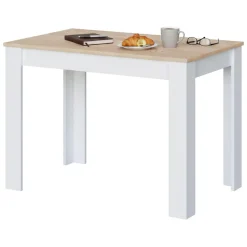 Tavoli Fissi|Cucina > Dmora Tavolo salvaspazio rettangolare 6 posti bianco e rovere 109x67cm - Anat Marrone, Bianco Rovere