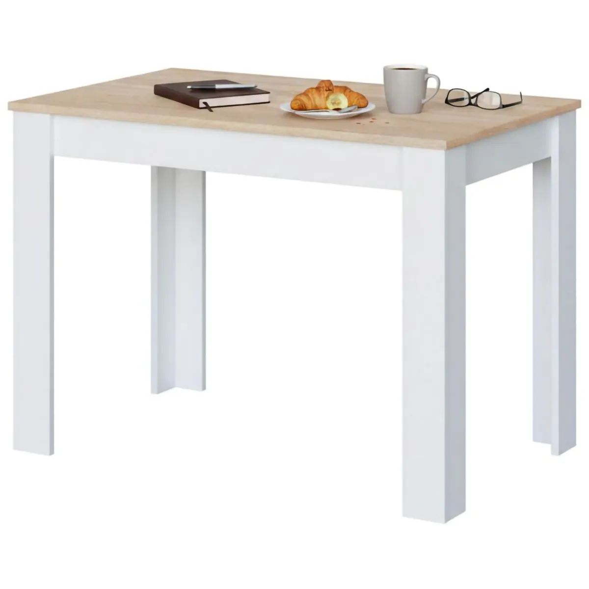 Tavoli Fissi|Cucina > Dmora Tavolo salvaspazio rettangolare 6 posti bianco e rovere 109x67cm - Anat Marrone, Bianco Rovere