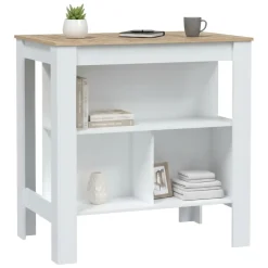 Tavolo scaffale rettangolare 6 posti bianco e rovere 103x67cm - Barzano