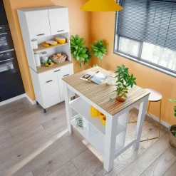 Tavolo scaffale rettangolare 6 posti bianco e rovere 103x67cm - Barzano