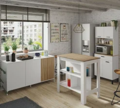 Tavolo scaffale rettangolare 6 posti bianco e rovere 103x67cm - Barzano