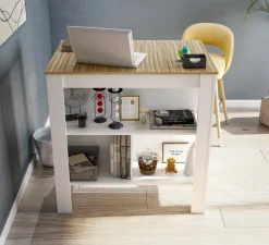 Tavolo scaffale rettangolare 6 posti bianco e rovere 103x67cm - Barzano