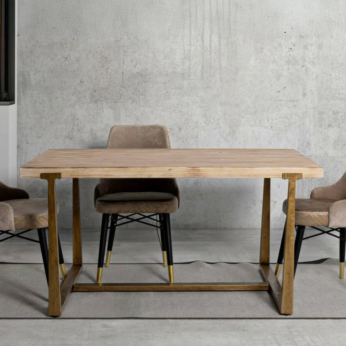 Tavoli Fissi > Dmora Tavolo vintage rettangolare 9 posti oro e marrone 180x90cm - Kazimir Marrone, Oro