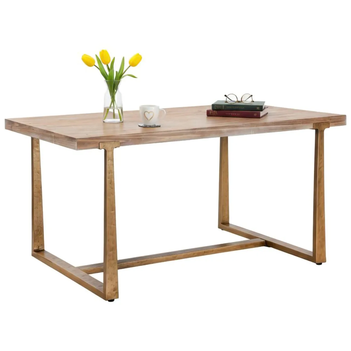 Tavoli Fissi > Dmora Tavolo vintage rettangolare 9 posti oro e marrone 180x90cm - Kazimir Marrone, Oro
