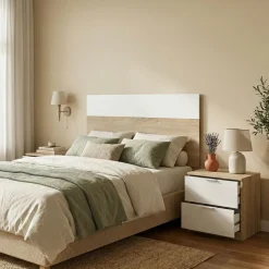 Testiera Aleangy, 100h50 cm, Rovere e Bianco