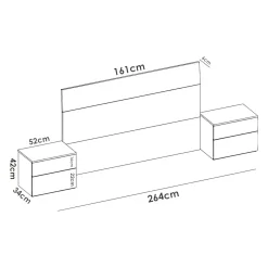 Testiera letto Acros, 161x4h100 cm, Bianco e Rovere