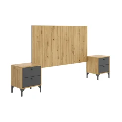 Camera Da Letto > Dmora Testiera letto Alaca, 244x37h127 cm, Rovere e Antracite Nero, Nero Antracite