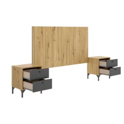 Camera Da Letto > Dmora Testiera letto Alaca, 244x37h127 cm, Rovere e Antracite Nero, Nero Antracite