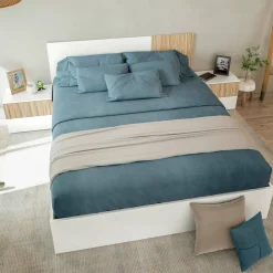 Testiera letto Armony, 266x34h89 cm, Bianco e Rovere