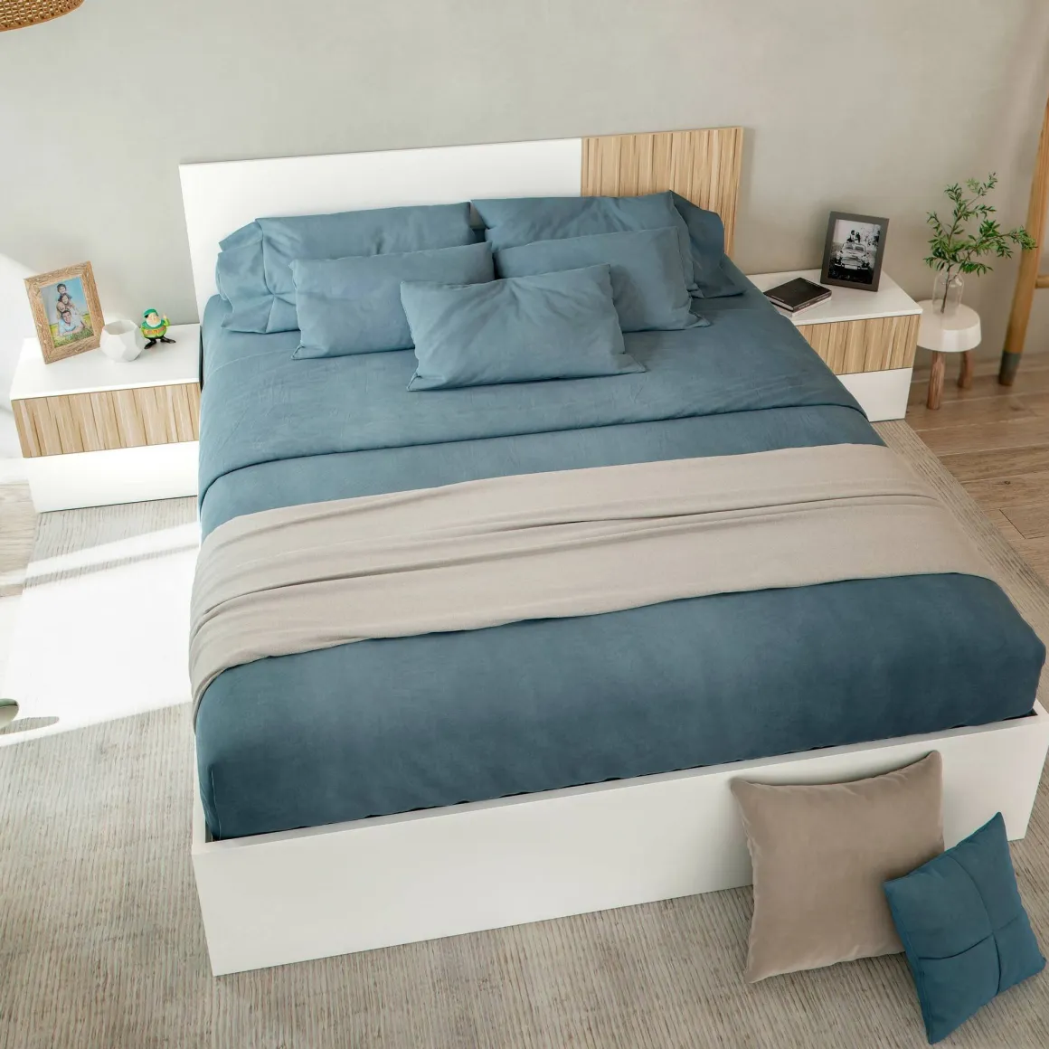 Testiera letto Armony, 266x34h89 cm, Bianco e Rovere